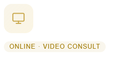 Screenshot 2026-06-06 120149 - KDC Monitor icon in a pale rounded square with a beige pill labeled 'ONLINE - VIDEO CONSULT'. (informative button/icon)